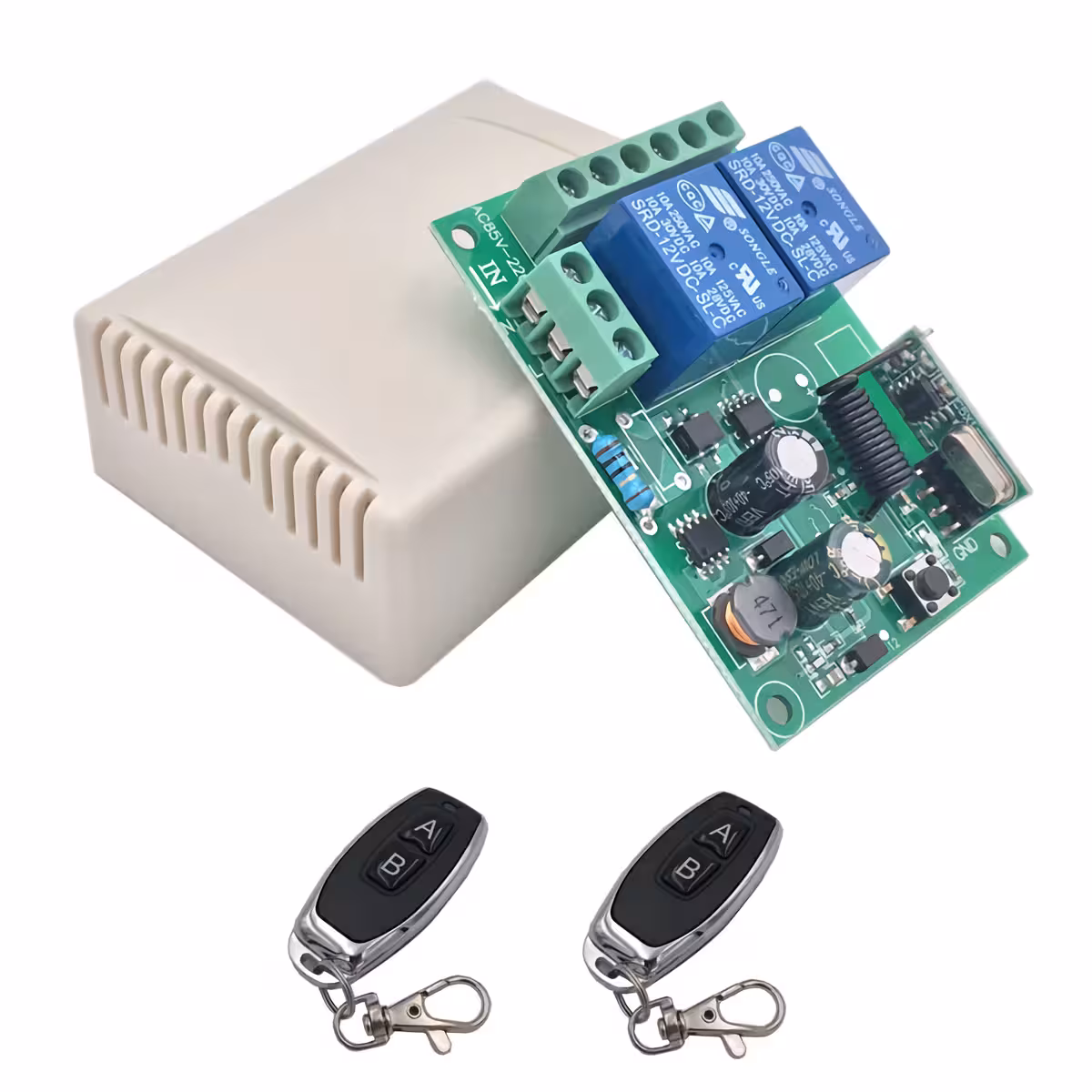 Modul 220V cu două relee, control prin telecomandă wireless 433 MHz
