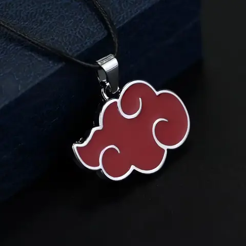 Colier Naruto anime – simbol Akatsuki Bijuterie anime Naruto – colier cu lanț negru și pandantiv roșu