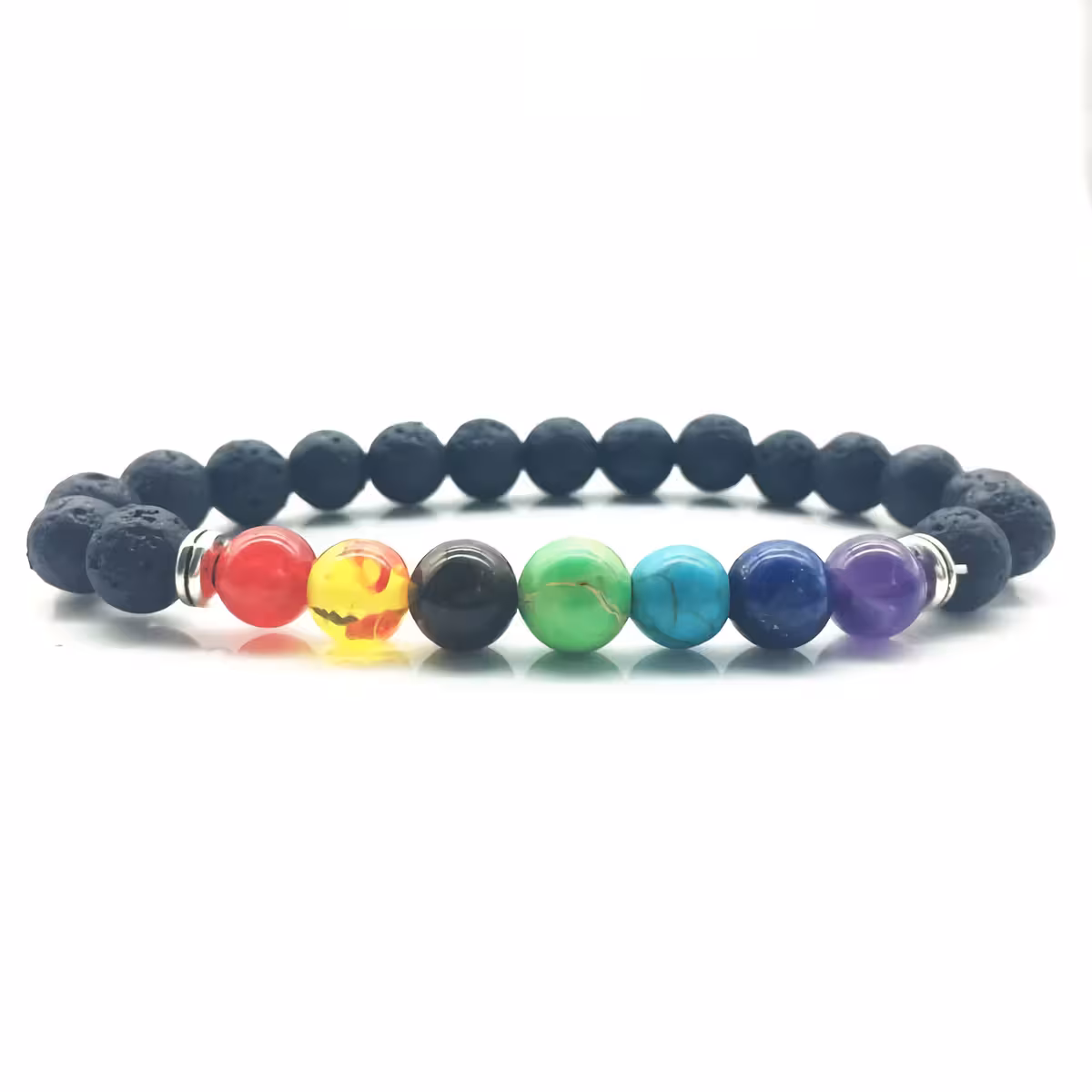 Brățară pentru meditație cu pietre chakra și lavă Brățară terapeutică cu pietre de lavă și cristale naturale pentru meditație