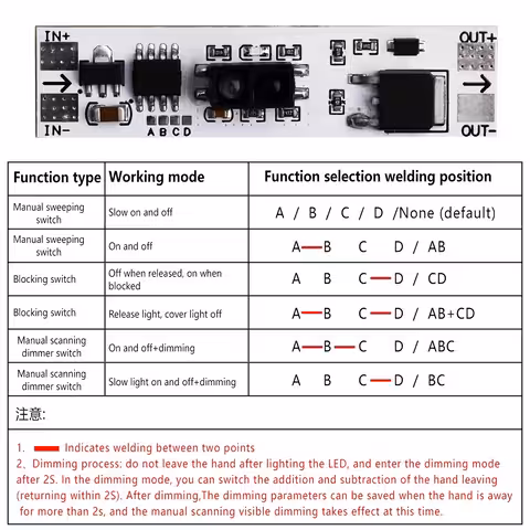 Exempel på direktkopplingar på 12V XK-GK-4010A sensorkort