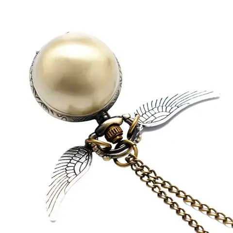 Ceas de buzunar cu lănțișor Golden Snitch Ceas pandantiv aurie cu lanț și aripi, model Snitch din Harry Potter