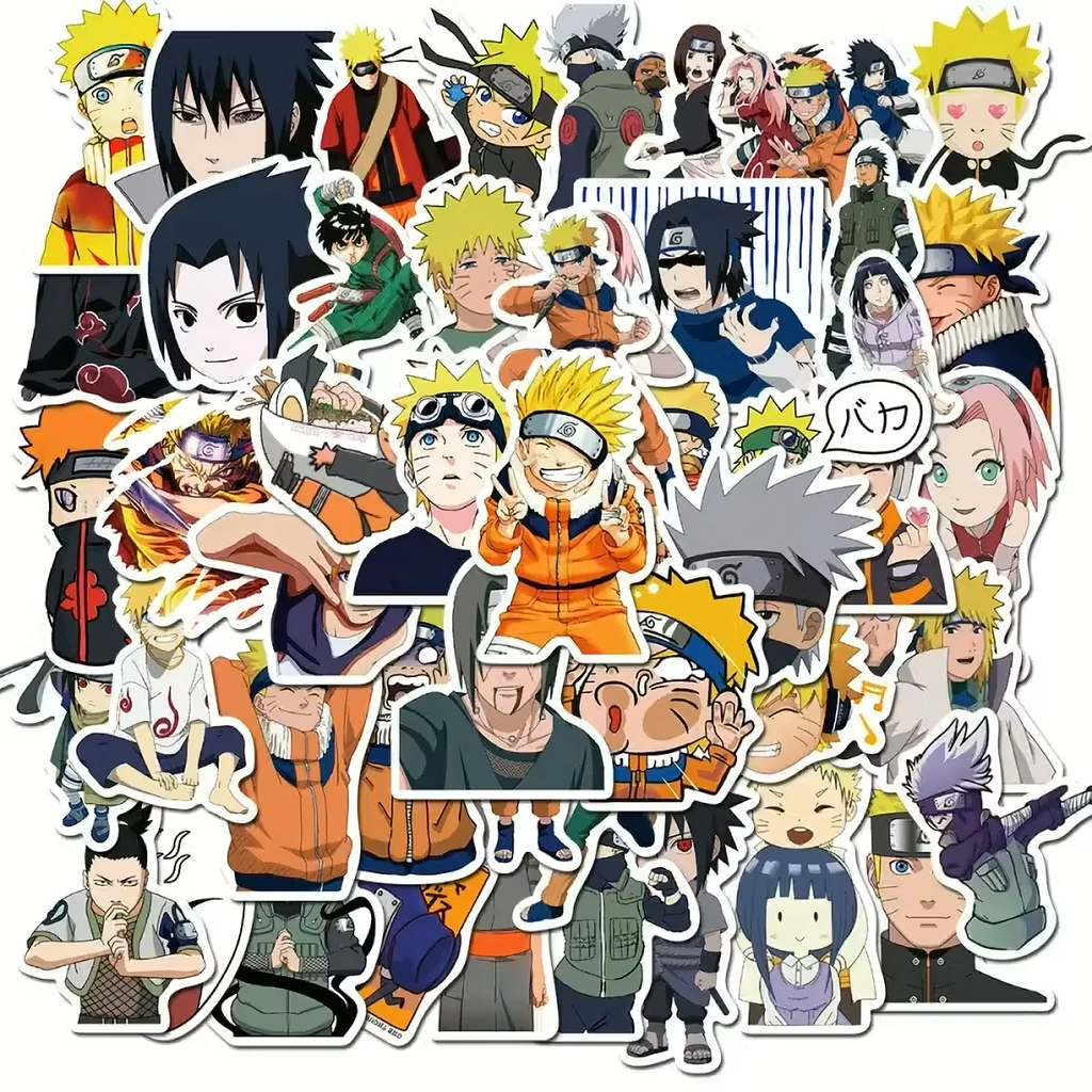 Anime samolepky Naruto Shippuden – sada 50 PVC nálepek na notebook, kolo, skateboard a konzole