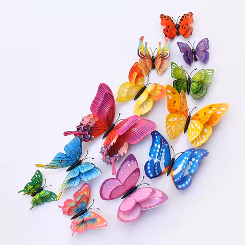 Fluturi 3D colorați cu magnet – decor interior Set fluturi decorativi de perete 3D colorați, ușor de aplicat cu magnet sau bandă adezivă