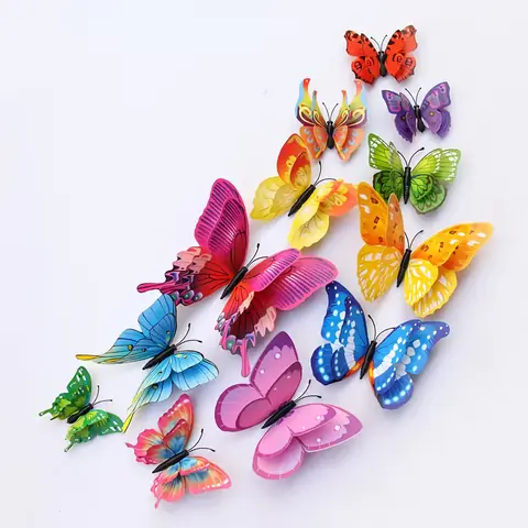 Fluturi 3D colorați cu magnet – decor interior Set fluturi decorativi de perete 3D colorați, ușor de aplicat cu magnet sau bandă adezivă