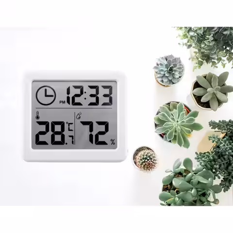 Instrument de măsurare temperatură și umiditate cu ceas digital și carcasă albă