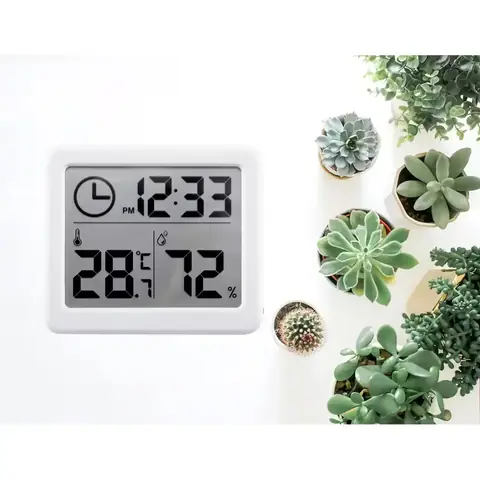 Instrument de măsurare temperatură și umiditate cu ceas digital și carcasă albă