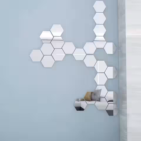 Kompletná sada 12 hexagonálnych zrkadiel na dekoráciu stien