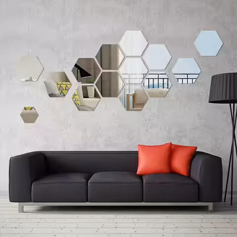 Sada samolepiacich akrylových hexagonálnych zrkadiel na dekor steny