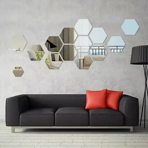 Kit oglinzi hexagonale acrilice Kit de oglinzi hexagonale autoadezive din acril pentru decor perete