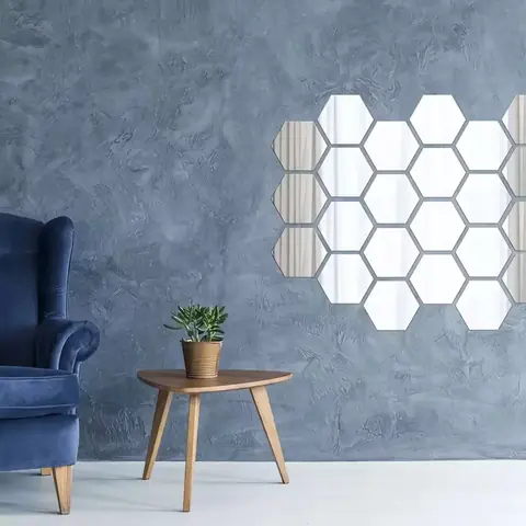 Oglinzi decorative autoadezive în formă de hexagon Oglinzi autoadezive argintii în formă de hexagon pentru decor perete