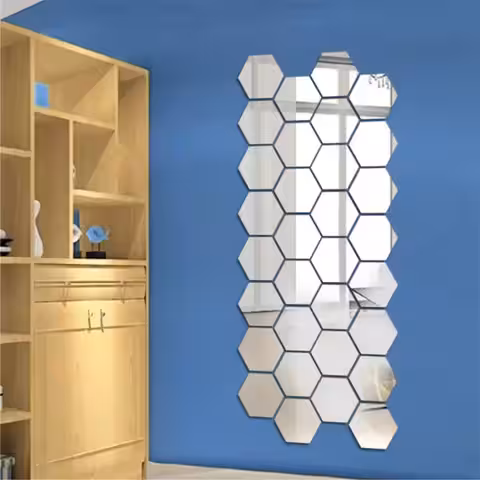 Dekoratívna samolepka zrkadla – tvar hexagon na obývačku alebo spálňu