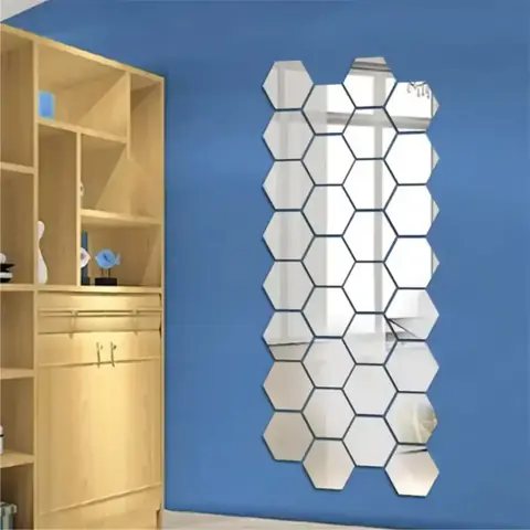 Autocolant decorativ tip oglindă – formă hexagon pentru living sau dormitor