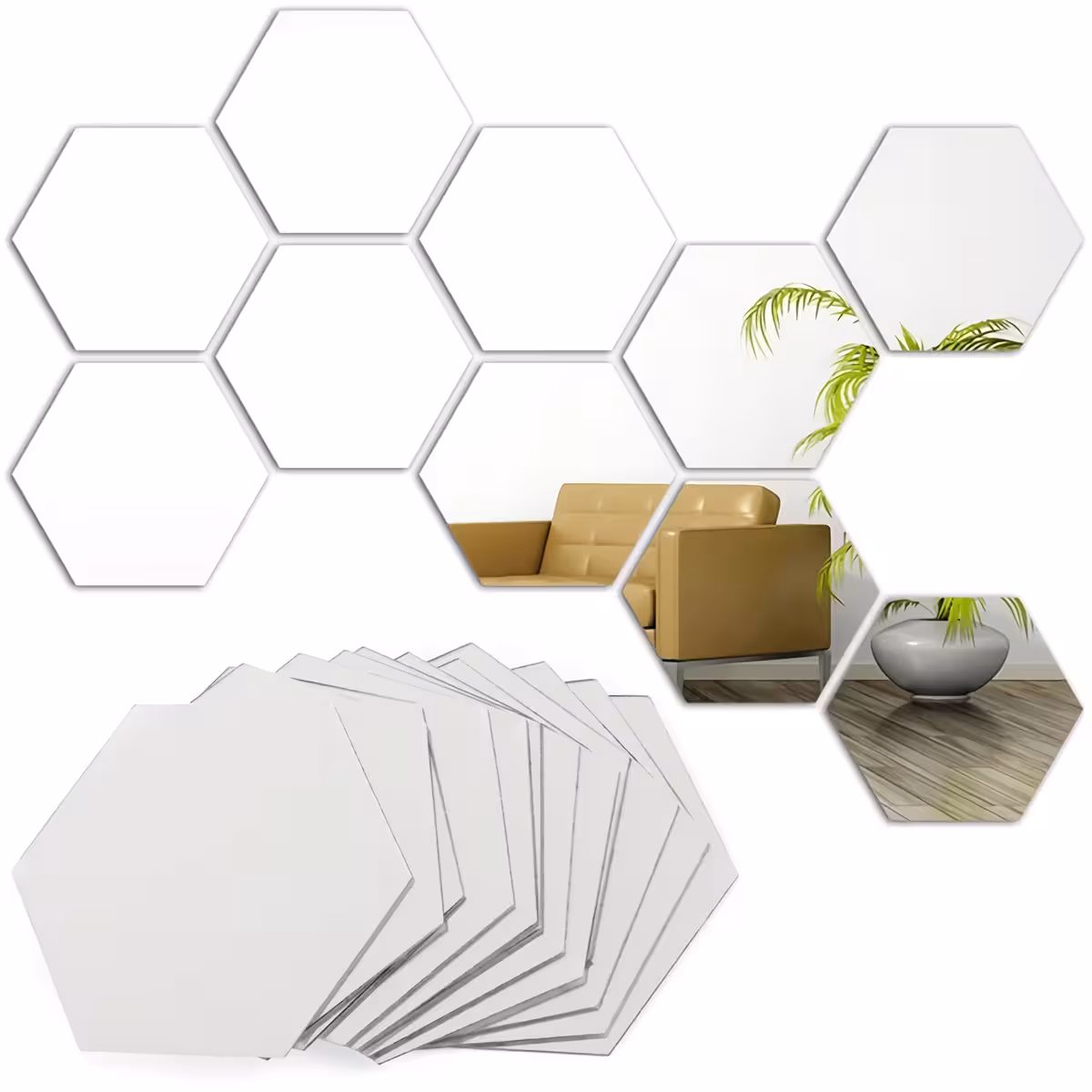 Set 12 oglinzi hexagonale decorative autocolante pentru decor modern de perete
