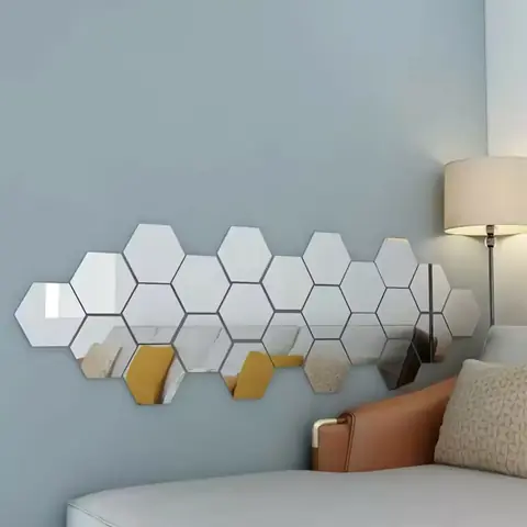 Decor de perete cu oglinzi hexagonale tip fagure