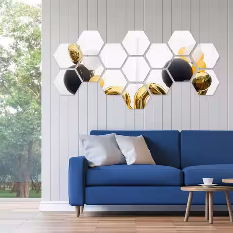 Samolepiace hexagonálne zrkadlá typ úľ – minimalistický dizajn