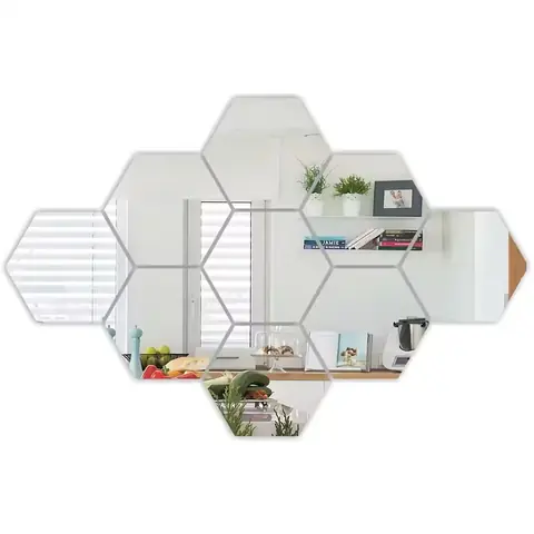 Oglinzi tip mozaic în formă de hexagon pentru decorare pereți