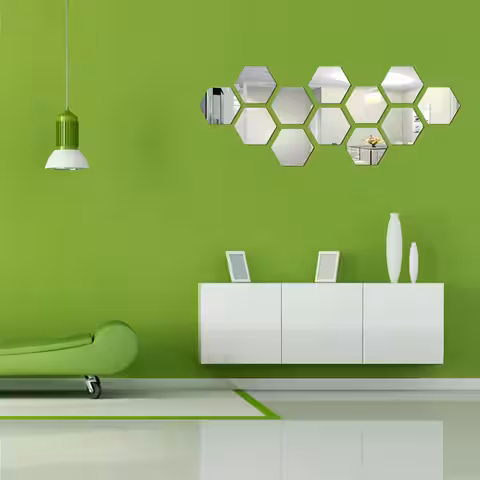 Moderná sada hexagonálnych zrkadiel na dekor steny
