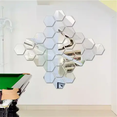 Oglinzi detașabile în formă de hexagon pentru decorarea pereților