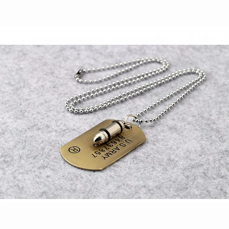 Řetízek se střelou z kovu, vojenský styl, mužský design