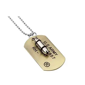 Lănțișor masculin cu placă dog tag și pandantiv glonț din oțel inoxidabil