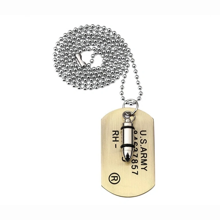 Dlouhý řetěz 70 cm s přívěskem střely a dog tag destičkou