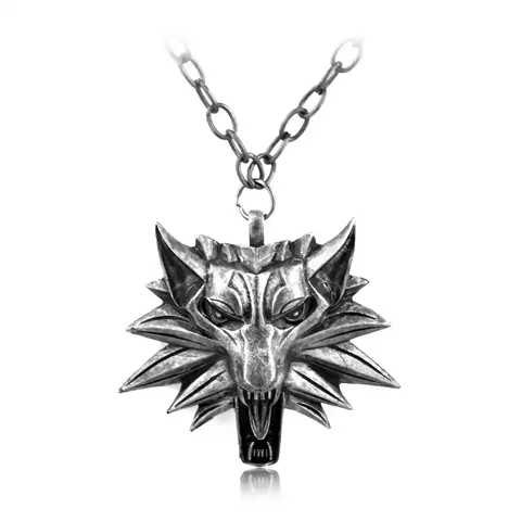Colier Witcher argintiu pentru cosplay Colier argintiu perfect pentru cosplay The Witcher, cu detalii realiste