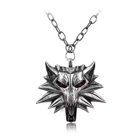 Lănțișor cap de lup cu ochi roșii Lănțișor decorativ cu cap de lup și ochi roșii, inspirat din The Witcher