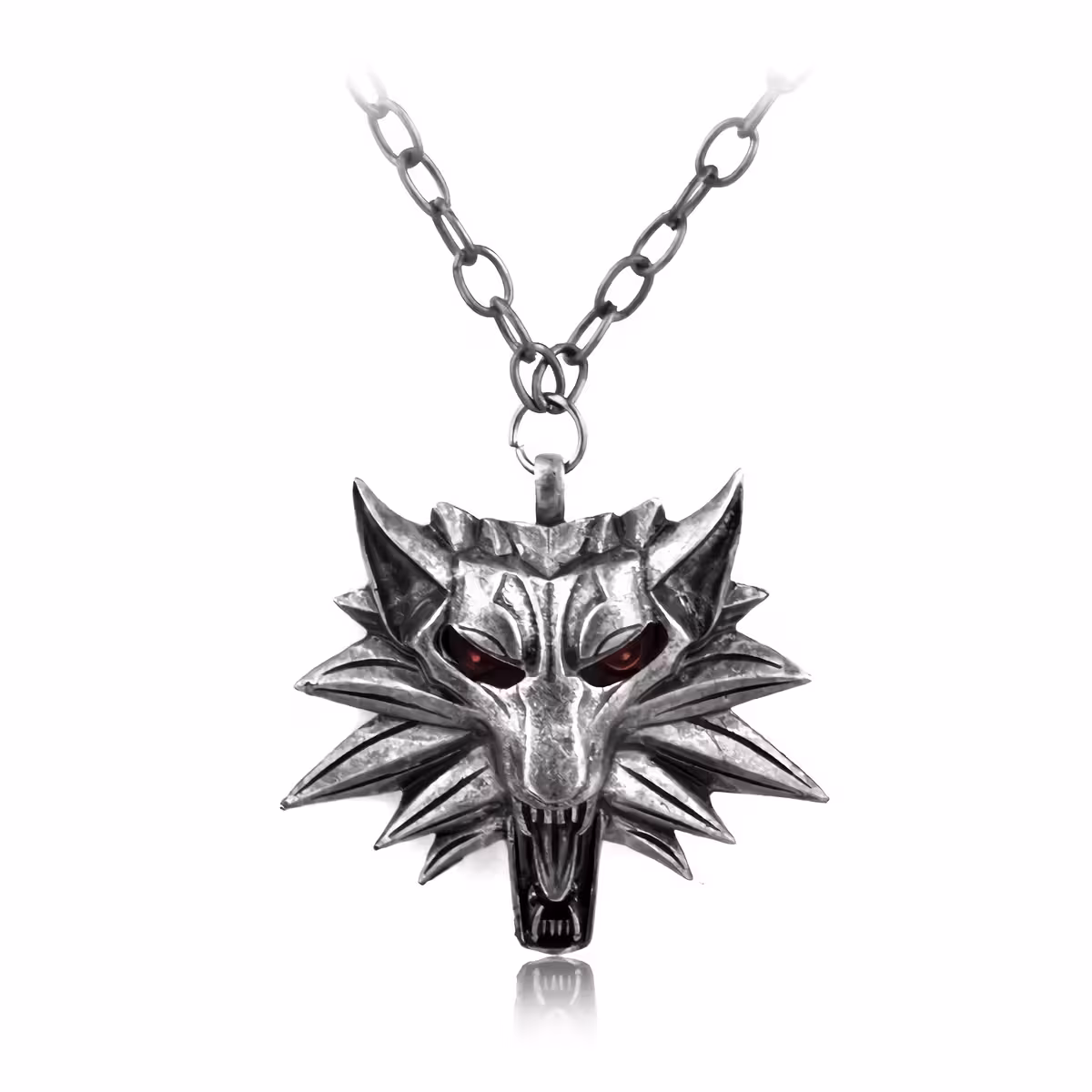 Lănțișor cap de lup cu ochi roșii Lănțișor decorativ cu cap de lup și ochi roșii, inspirat din The Witcher