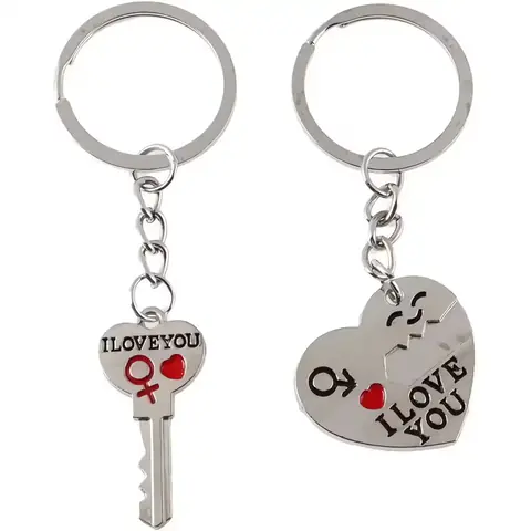 Breloc cuplu inimă și cheiță Set breloc romantic pentru cupluri – inimă și lacăt