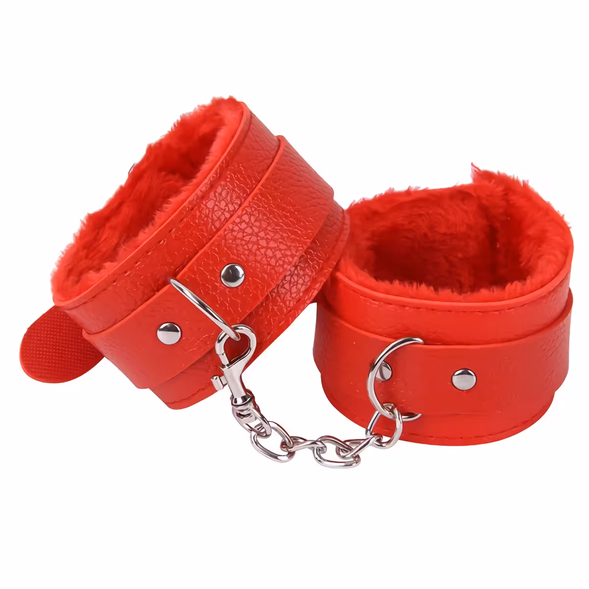 Cătușe BDSM cu lanț și puf moale roz Cătușe pufoase roz cu lanț, accesorii erotice pentru cupluri