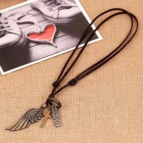 Colier boho cu aripi pentru bărbați Lănțișor stil boho cu pandantiv aripi duble