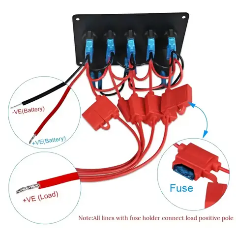 Tlačítkový spínač sady panelu 5 tlačítek na auto voltmetr nabíječka baterií autozásuvka 12V 24V