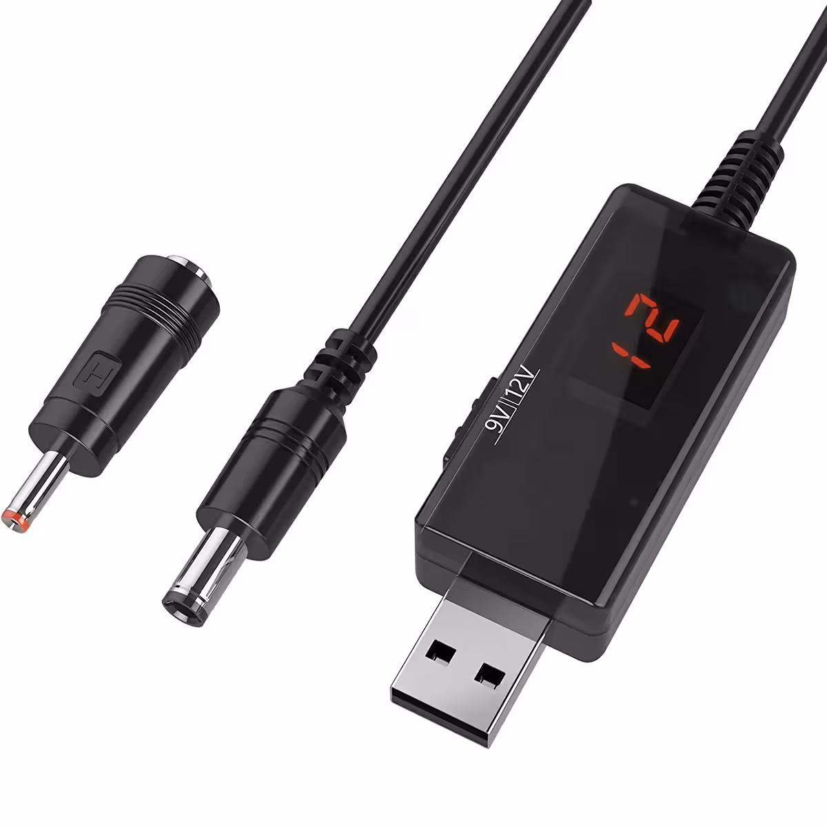 Convertor tensiune USB 5V la 12V cu mufă DC și afișaj LED integrat