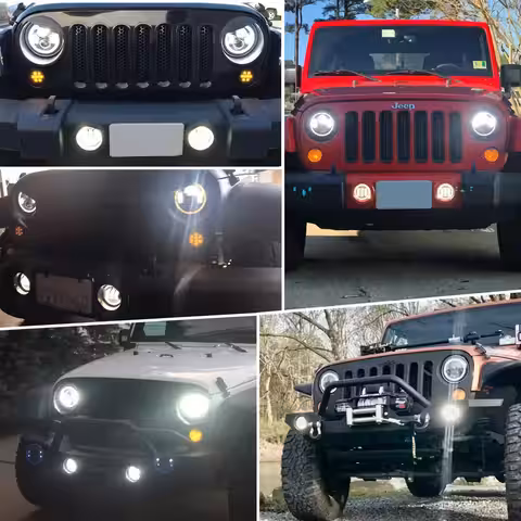 Rund LED-strålkastare 7" kompatibel med Jeep Wrangler, ljusstyrka 7000lm, H4/H13
