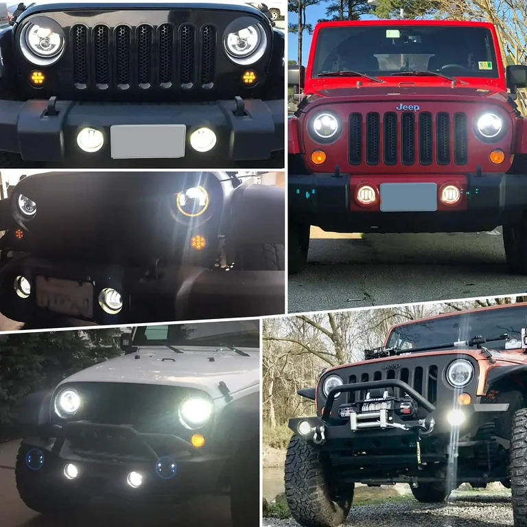 Kulaté LED světlo 7" kompatibilní Jeep Wrangler, jas 7000lm, H4/H13