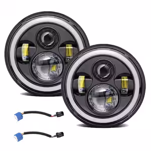 Far auto-moto cu angel eye, LED alb și semnalizare galbenă, 7 inch rotund