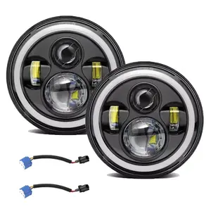 Far auto-moto cu angel eye, LED alb și semnalizare galbenă, 7 inch rotund