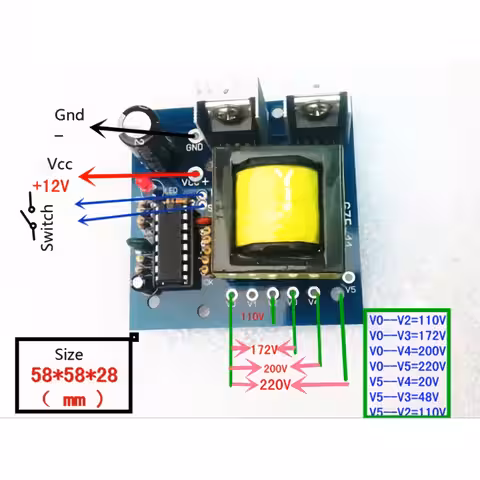 Kort med flera AC-utgångar från en DC-källa
