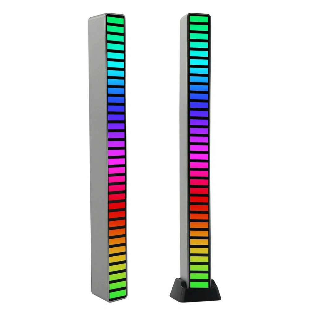 Bară LED RGB cu Activare Sonoră – VU Metru Lumini Muzicale, 32 LED-uri, USB-C, Efecte Spectaculoase