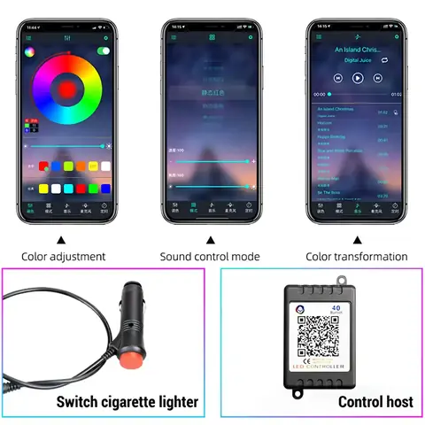 Flexibilní RGB neonový drát okolního světla do auta 6 metrů telefonní aplikace