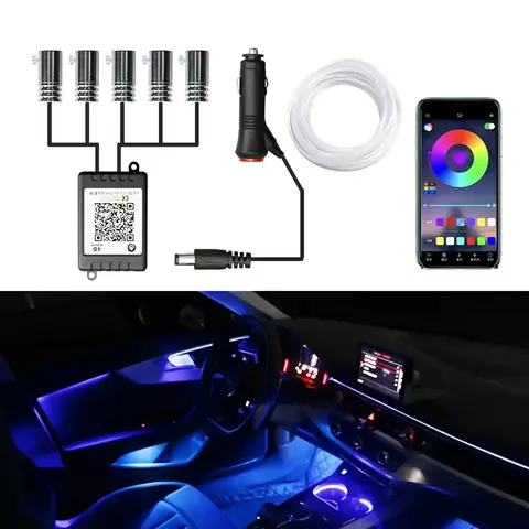 Flexibilní RGB neonový drát okolního světla do auta 6 metrů telefonní aplikace