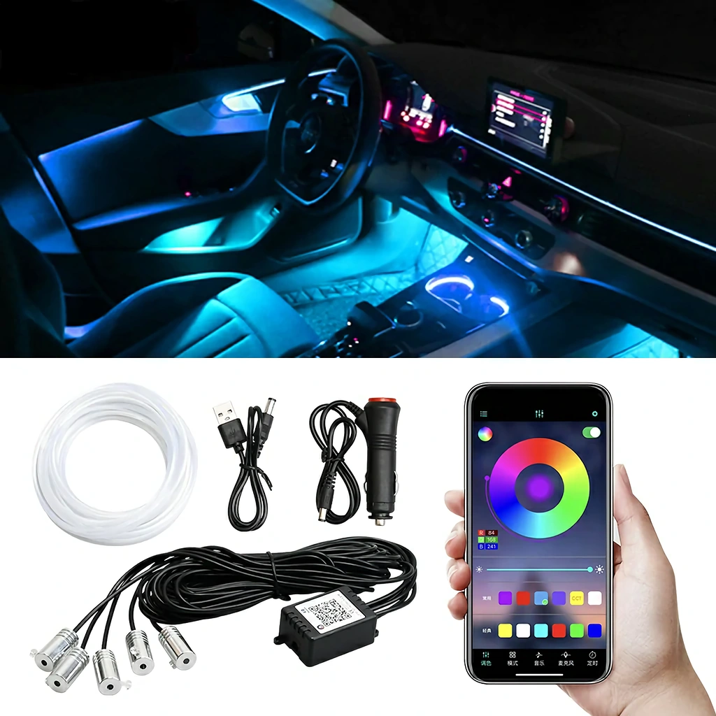 Flexibilní NEON kabel RGB 6m pro ambientní auto osvětlení – ovládání přes mobilní aplikaci