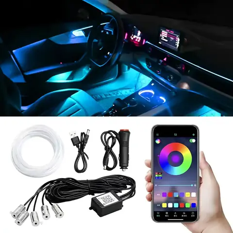Flexibilní RGB neonový drát okolního světla do auta 6 metrů telefonní aplikace