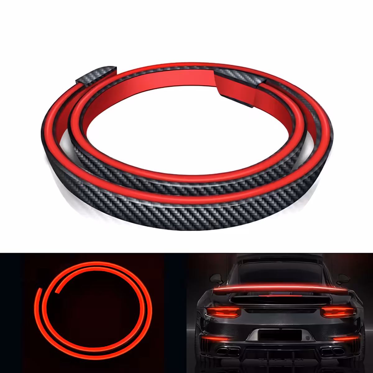 Eleron universal din carbon cu bandă LED și lumină stop frână