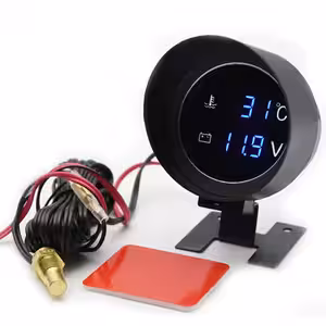 Ceas digital auto care indică temperatura apei motorului și tensiunea bateriei, cu voltmetru integrat.