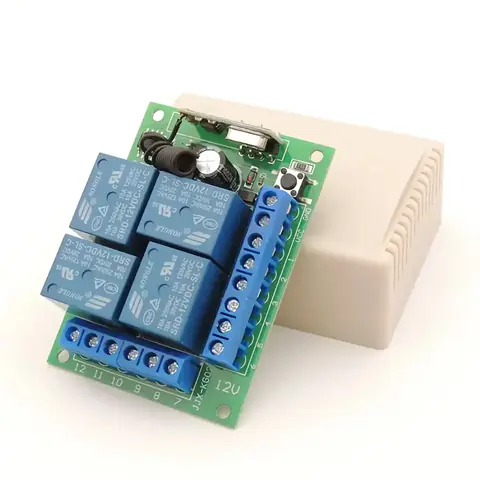 Comutator releu 4 canale 12V cu telecomandă Comutator releu 4 canale cu telecomandă pentru control iluminat, pompe și motoare