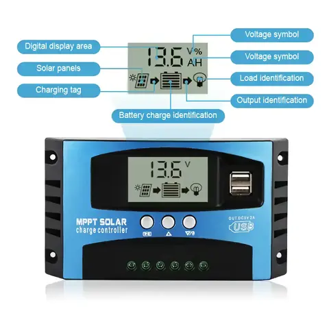 Controler solar 100A cu USB dublu Regulator încărcare MPPT cu porturi USB pentru telefon sau alte dispozitive