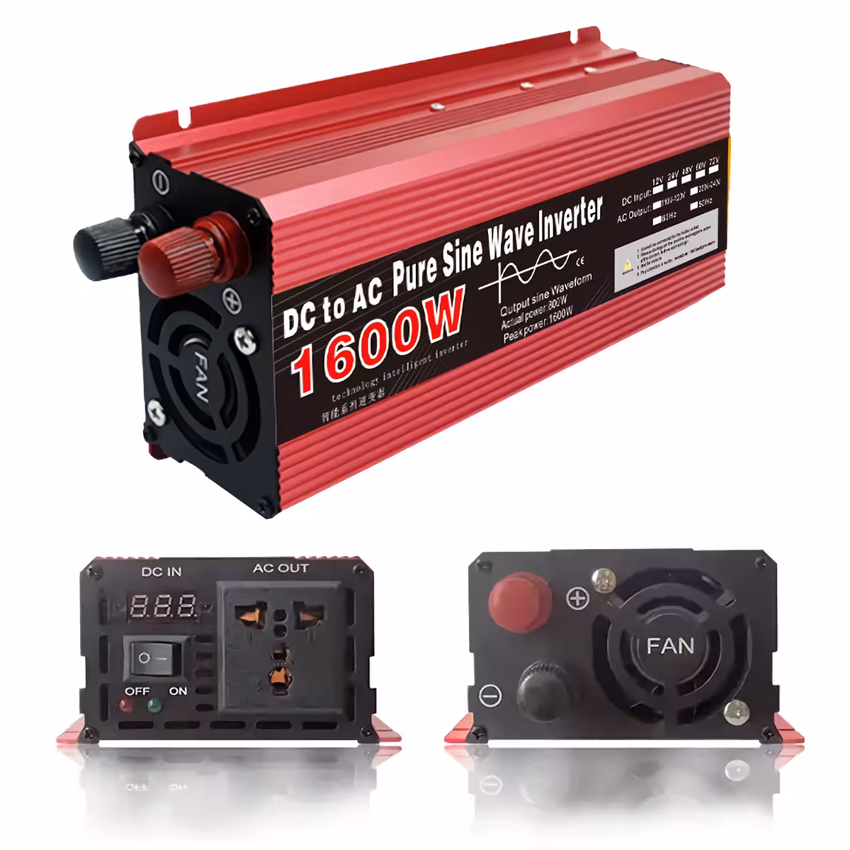 Invertor 1600W undă sinusoidală pură Invertor de înaltă performanță 1600W cu protecție la suprasarcină și scurtcircuit