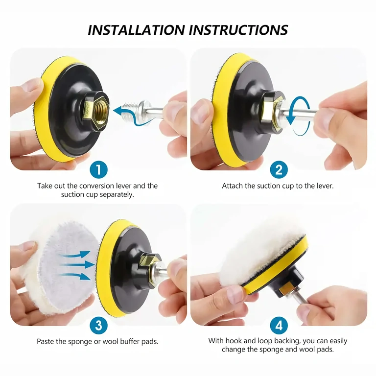 Obrázek správné instalace lešticích pěn na vrtačku s adaptérem