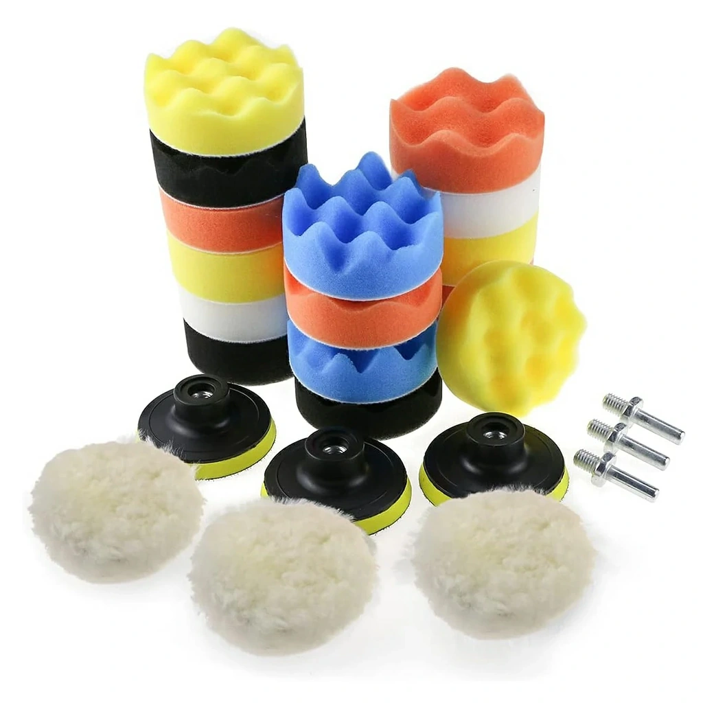 Sada na leštění auta s unašeči 75mm a houbičkami 80mm – adaptéry pro vrtačku včetně